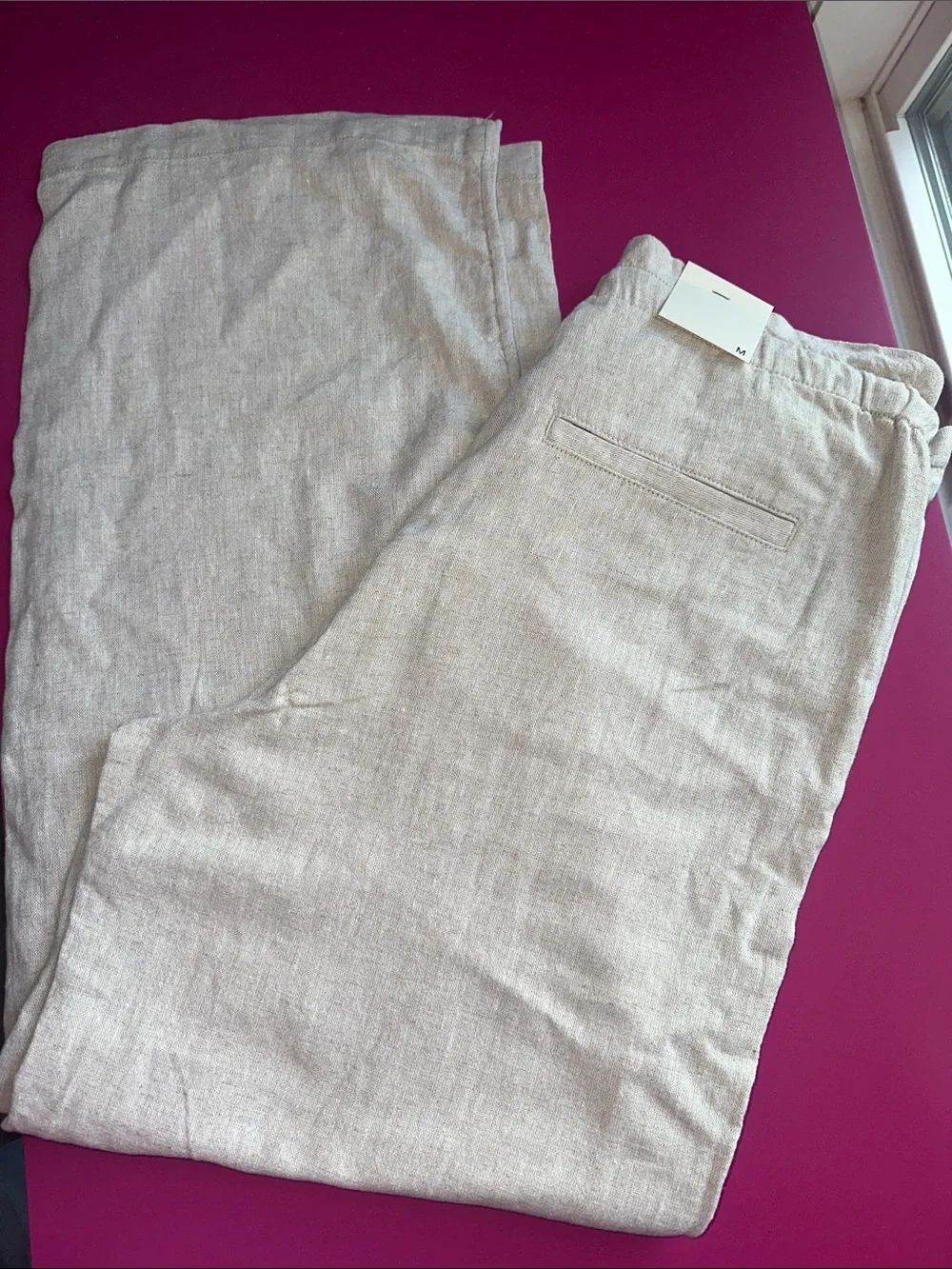 Banana Republic Beige Wide-Leg Linen-Blend Paperbag Waist Pants